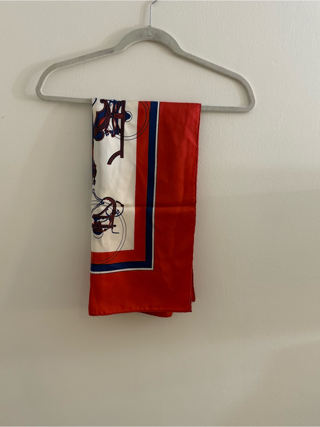 Hermes Red White And Navy Silk Scarf